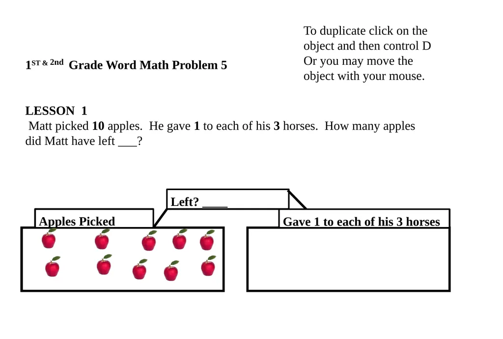 1ST & 2nd Grade Word Math Problem 5 LESSON 1