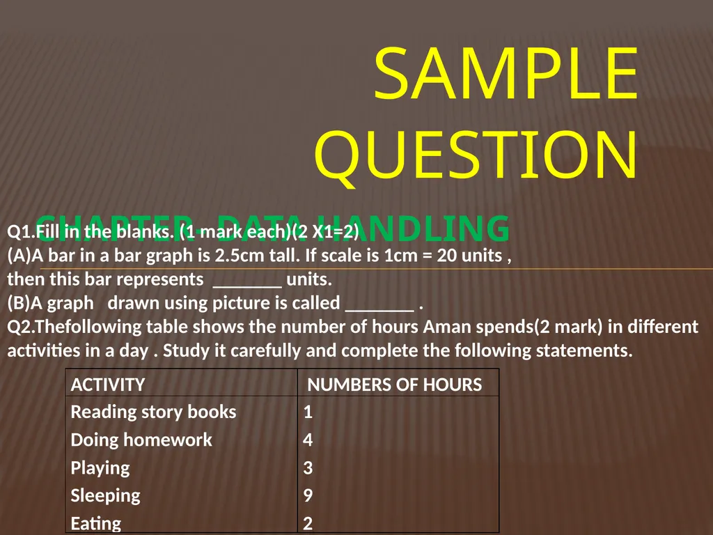 SUB- MATHEMATICS CLASS -V TOPIC- DATA HANDLING k - slide 28 of 31