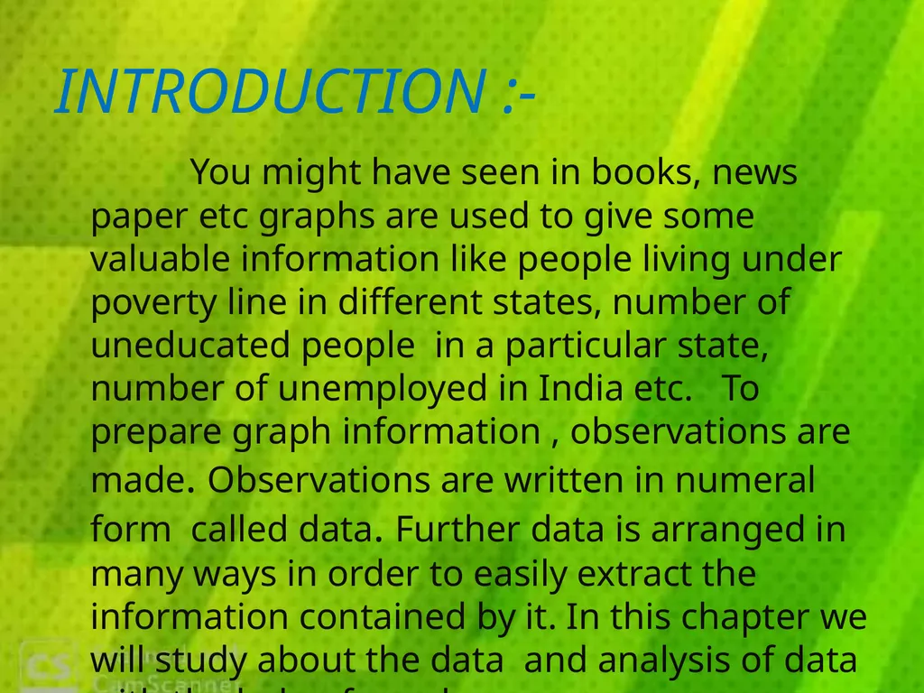 SUB- MATHEMATICS CLASS -V TOPIC- DATA HANDLING k - slide 4 of 31