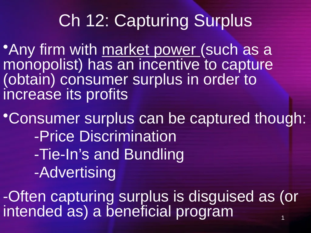 1 Ch 12: Capturing Surplus Any firm with market