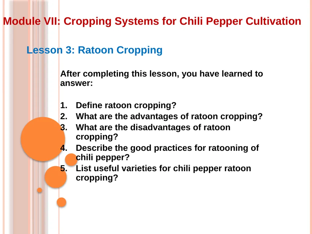 Module VII: Cropping Systems for Chili Pepper