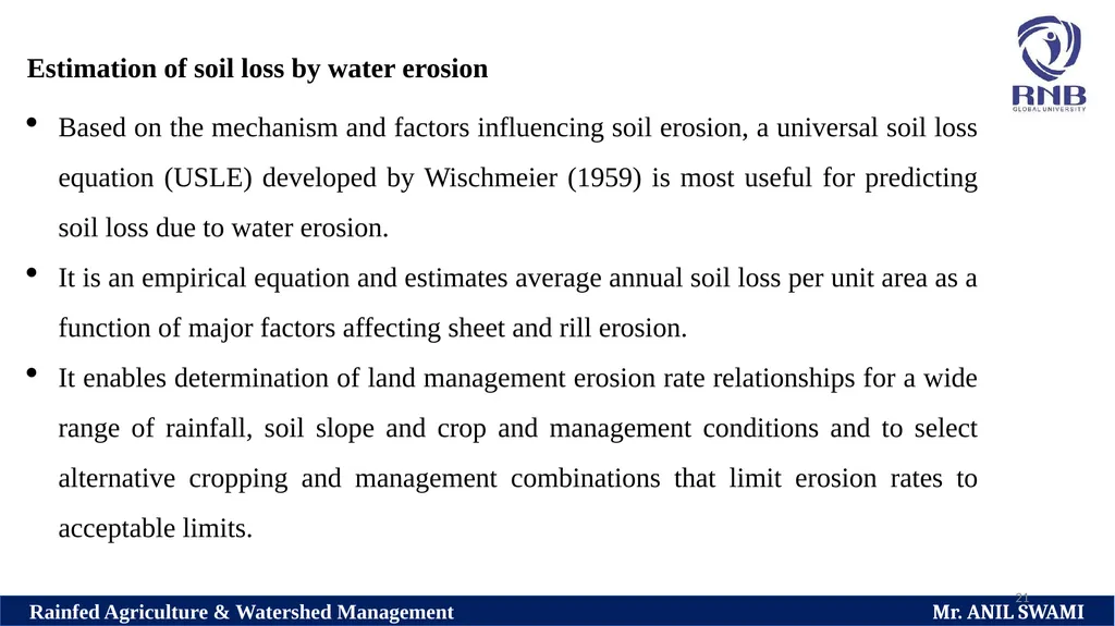 SOIL AND WATER CONSERVATION TECHNIQUES Delivered - slide 21 of 66