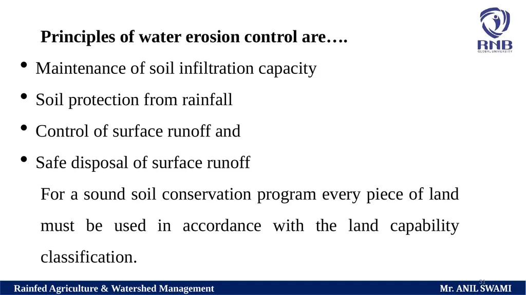 SOIL AND WATER CONSERVATION TECHNIQUES Delivered - slide 31 of 66