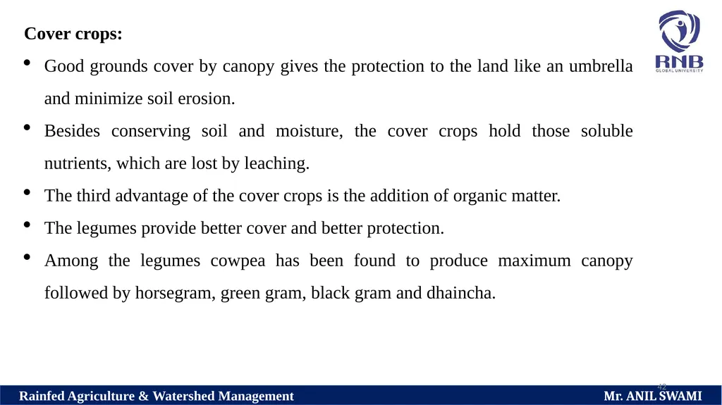SOIL AND WATER CONSERVATION TECHNIQUES Delivered - slide 42 of 66
