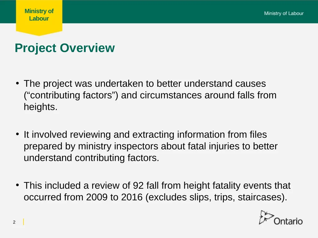 Fall from Heights Fatalities Analysis Prepared for - slide 2 of 34