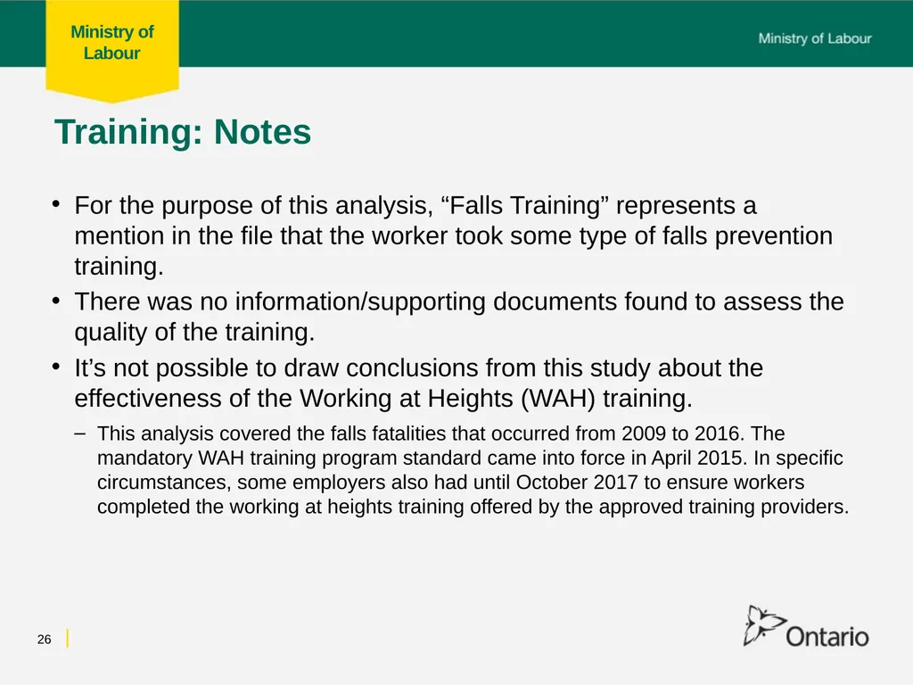 Fall from Heights Fatalities Analysis Prepared for - slide 26 of 34