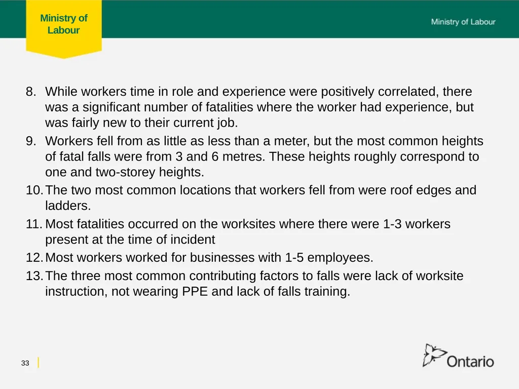 Fall from Heights Fatalities Analysis Prepared for - slide 33 of 34
