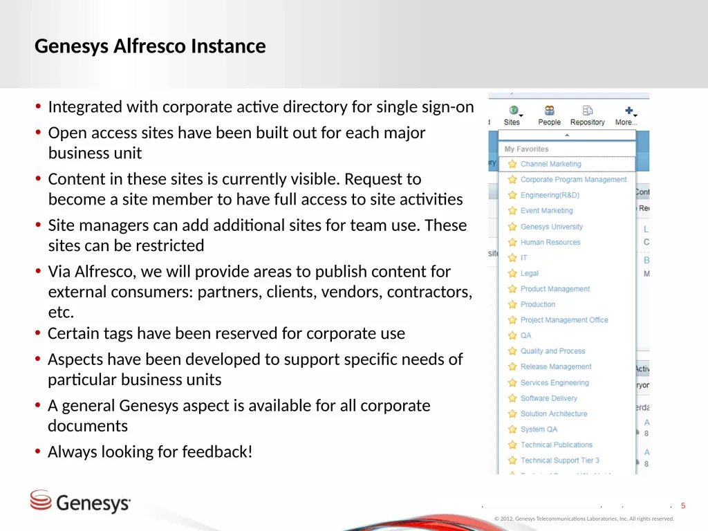 Alfresco Phase One Roll-Out Test changing again - slide 5 of 17