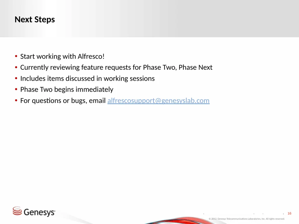 Alfresco Phase One Roll-Out Test changing again - slide 16 of 17