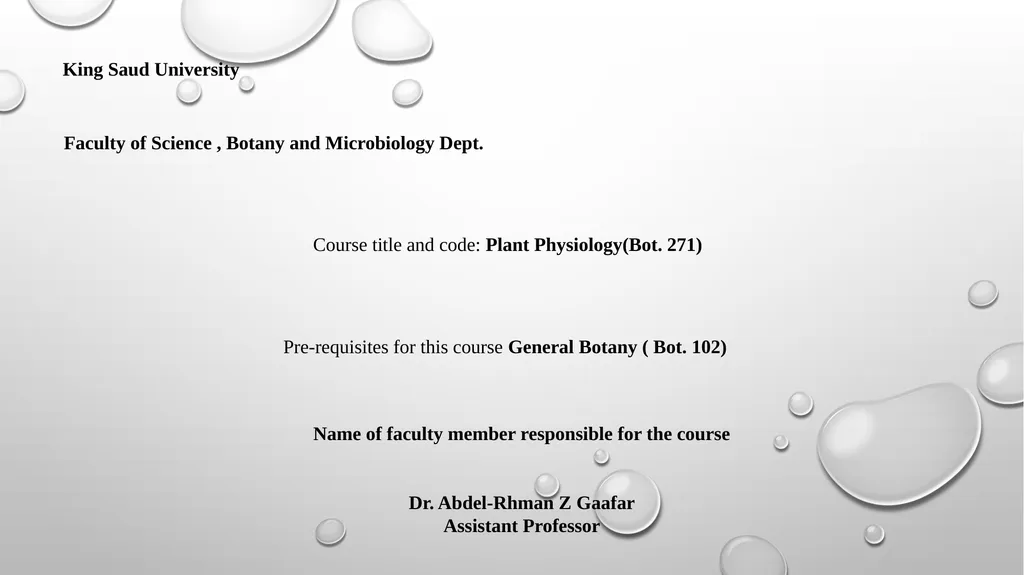 King Saud University Faculty of Science , Botany - slide 1 of 8
