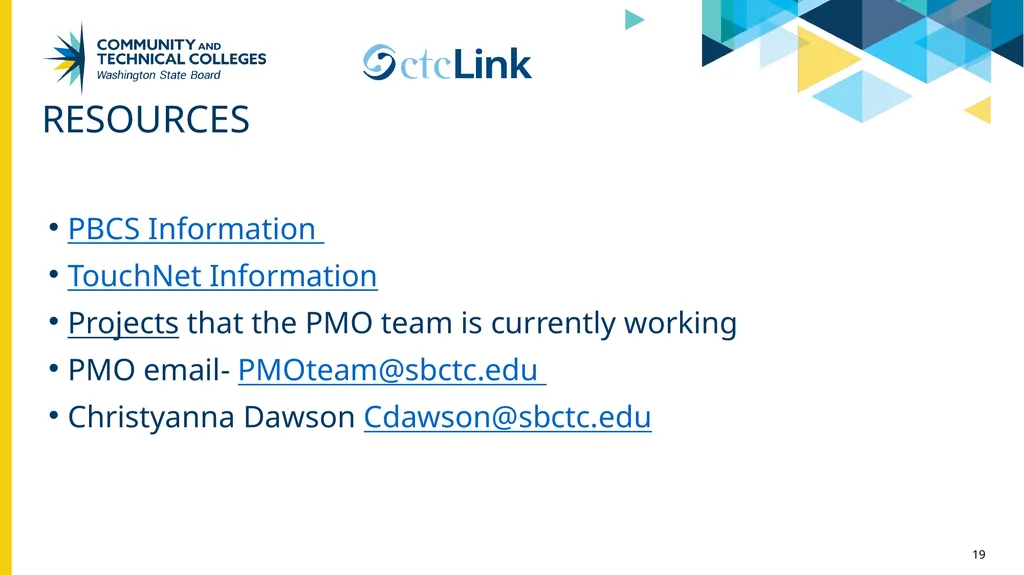 PBCS & TouchNet update Project Management Office - slide 19 of 19