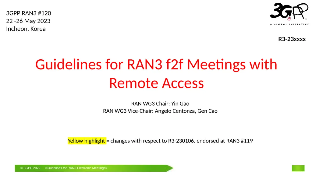 Guidelines for RAN3 f2f Meetings with Remote - slide 1 of 11