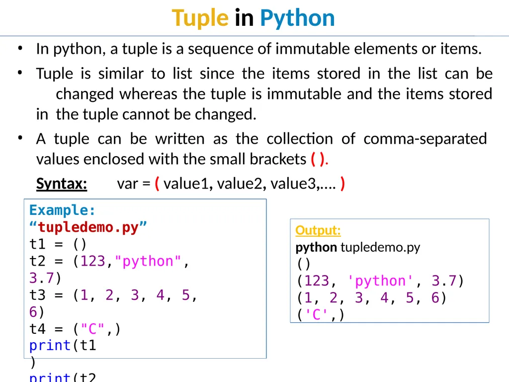 Tuple in Python Tuple Creation Tuple in Python In - slide 3 of 53