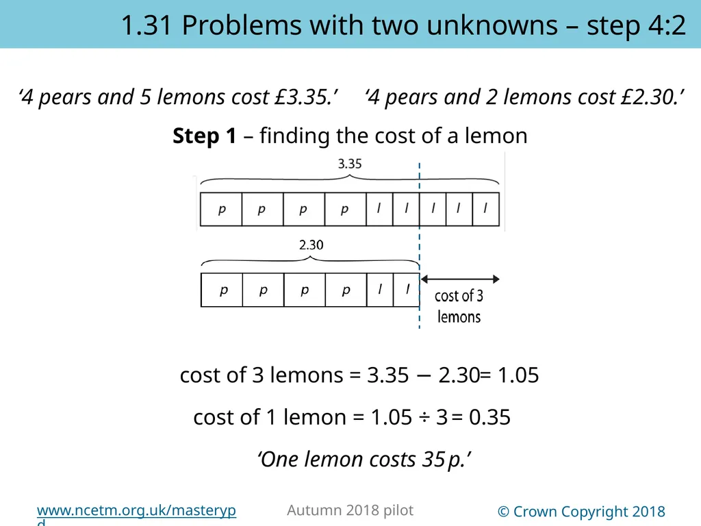 1.31 Problems with two unknowns Representations | - slide 29 of 44