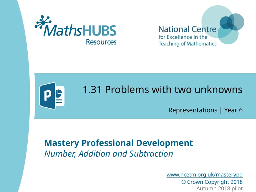 1.31 Problems with two unknowns Representations | - slide 1 of 44