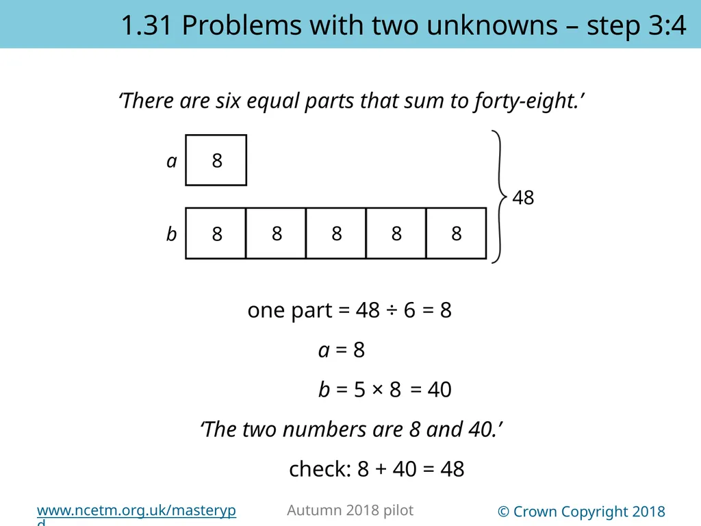 1.31 Problems with two unknowns Representations | - slide 21 of 44