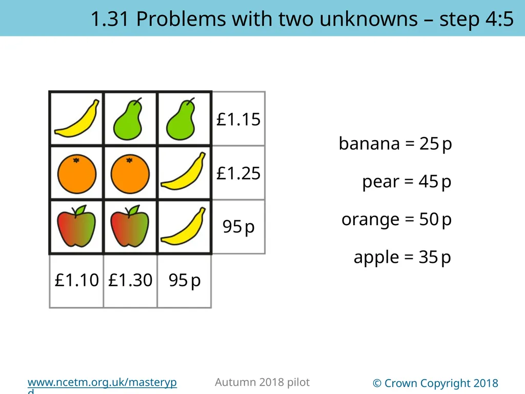 1.31 Problems with two unknowns Representations | - slide 38 of 44