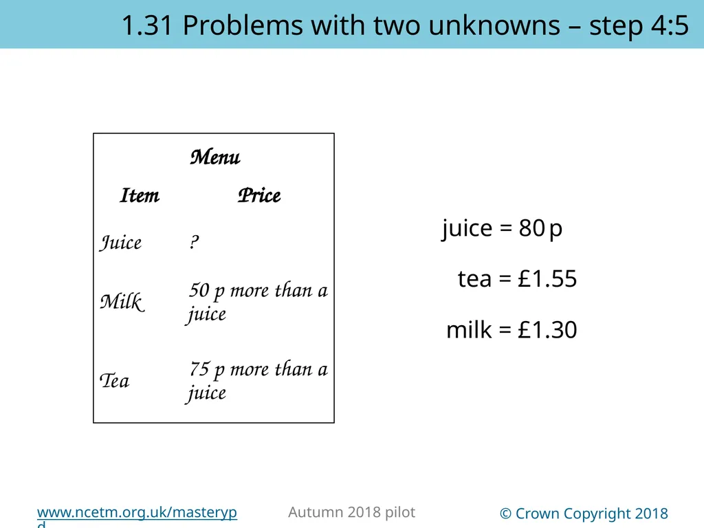 1.31 Problems with two unknowns Representations | - slide 39 of 44