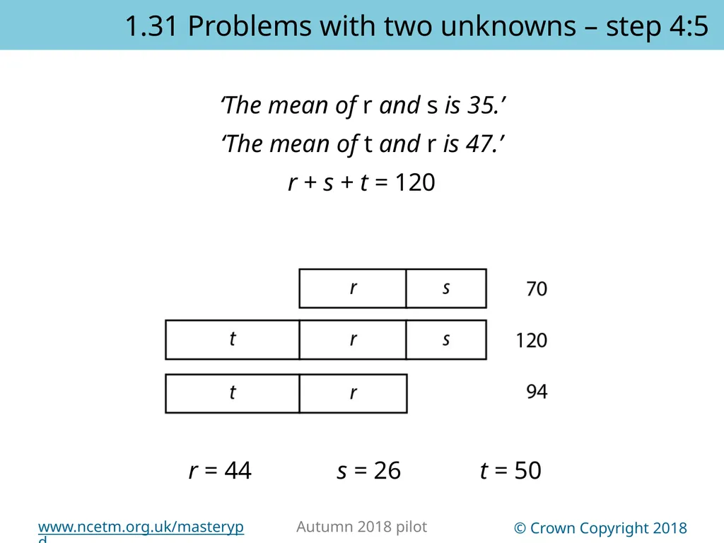 1.31 Problems with two unknowns Representations | - slide 41 of 44