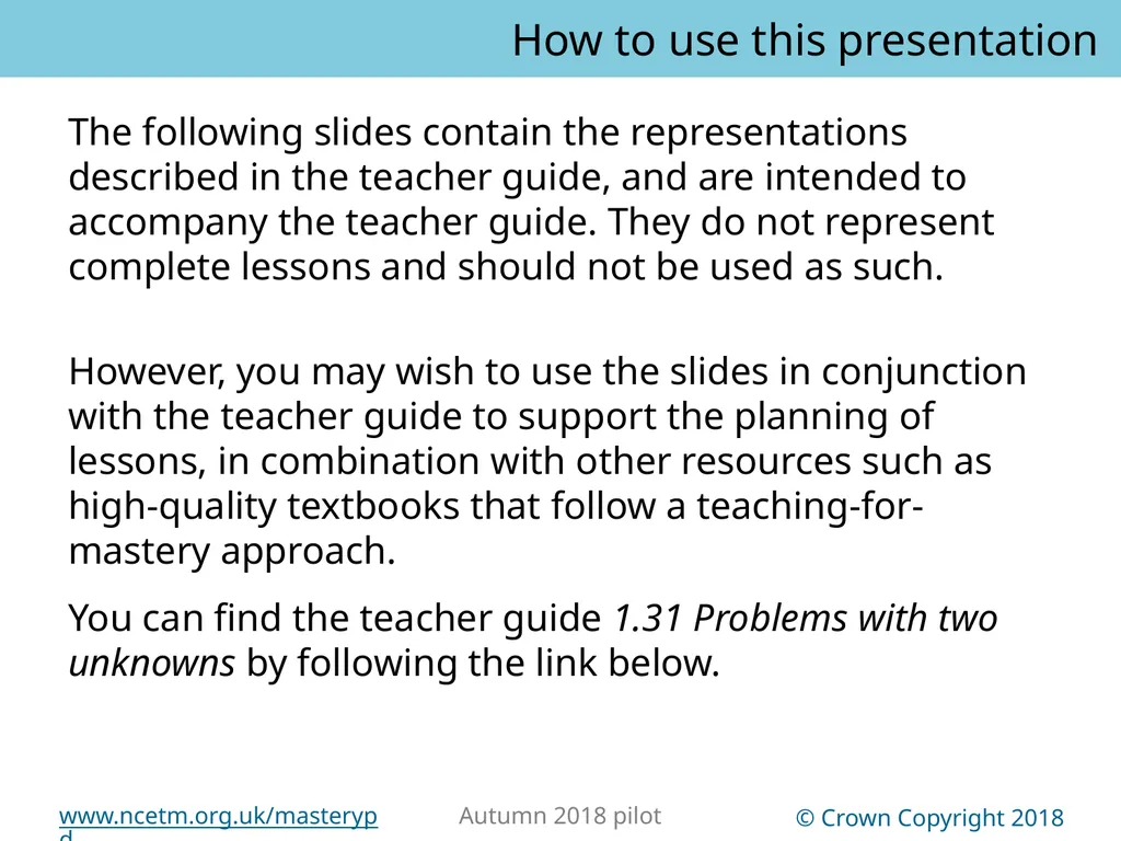 1.31 Problems with two unknowns Representations | - slide 2 of 44