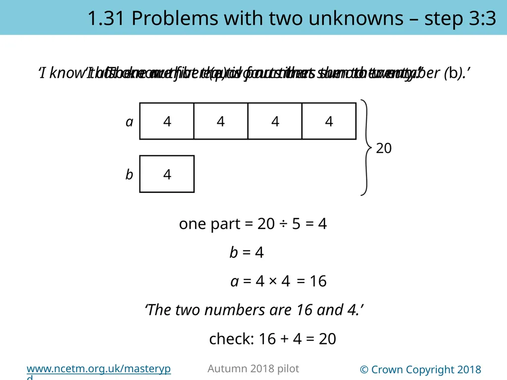 1.31 Problems with two unknowns Representations | - slide 20 of 44