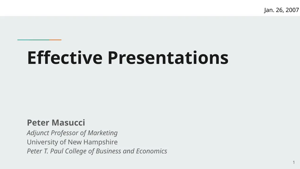 Effective Presentations Peter Masucci Adjunct - slide 1 of 52