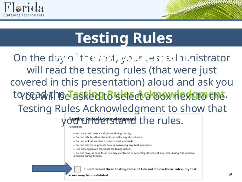 Testing Rules for Computer-Based FSA, NGSSS, and - slide 15 of 19