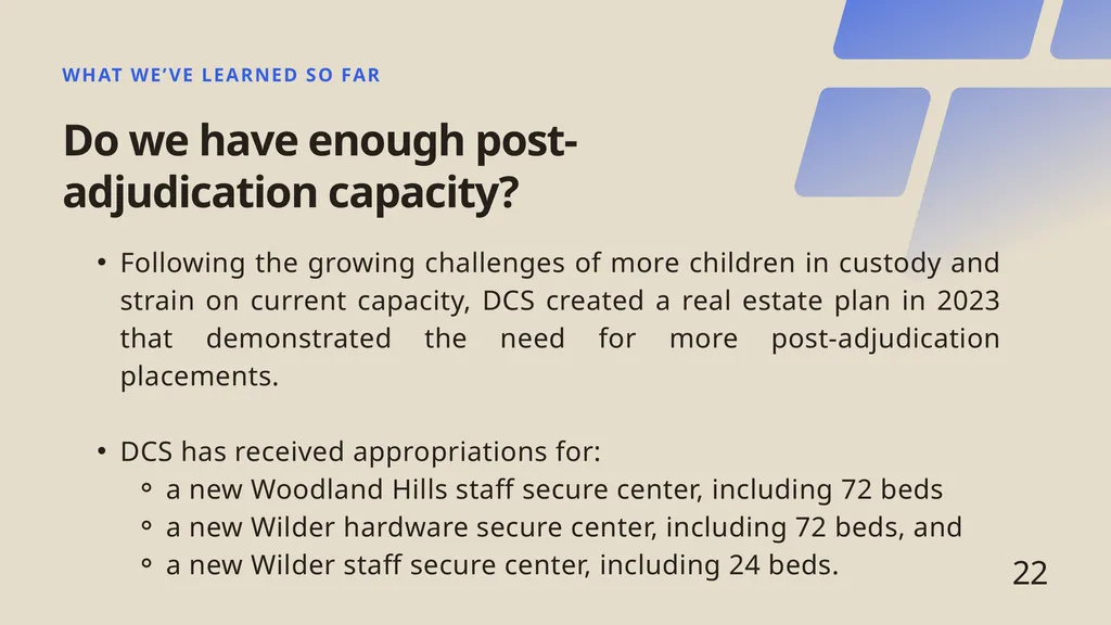 Juvenile Detention Challenges in Tennessee - slide 22 of 24