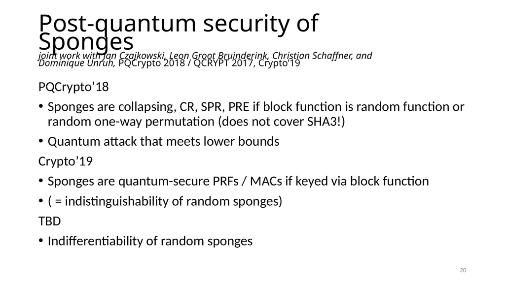 From hash-function security in a post-quantum - slide 20 of 48