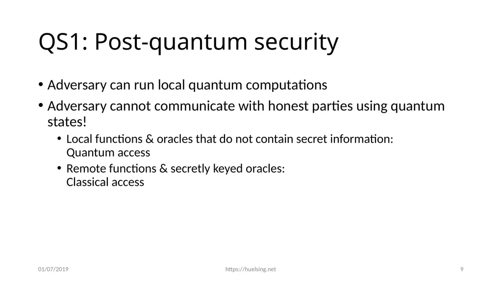 From hash-function security in a post-quantum - slide 9 of 48