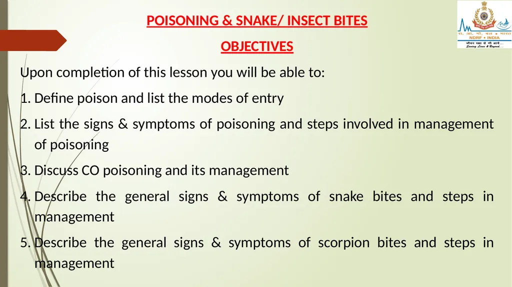 POISONING & SNAKE/ INSECT BITES LESSON -28 BY - slide 2 of 31