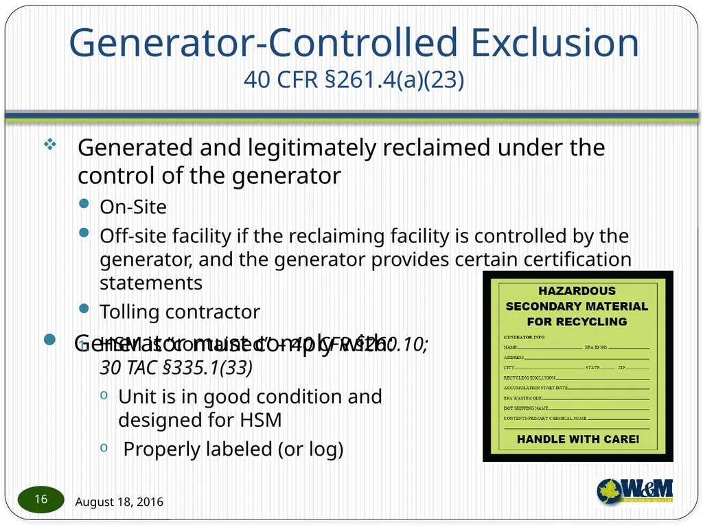 Solid and Hazardous Waste - New Hazardous - slide 16 of 28