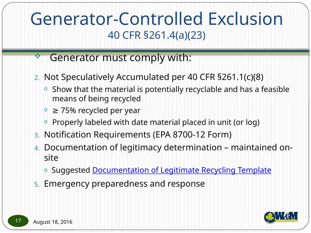 Solid and Hazardous Waste - New Hazardous - slide 17 of 28