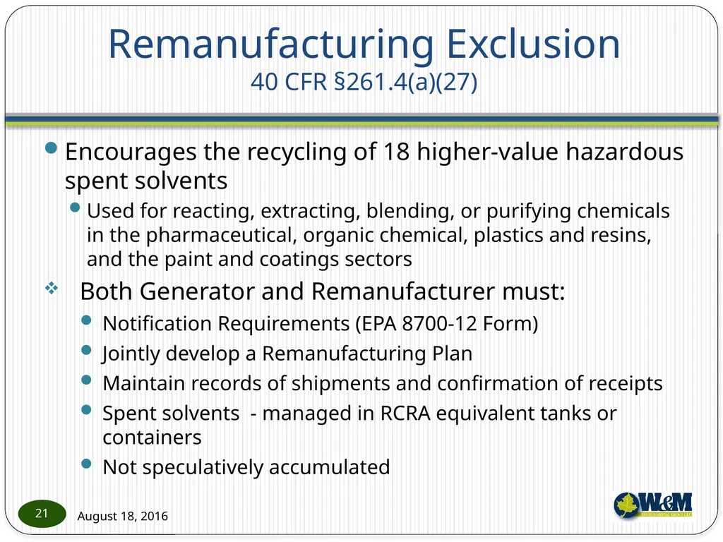 Solid and Hazardous Waste - New Hazardous - slide 21 of 28