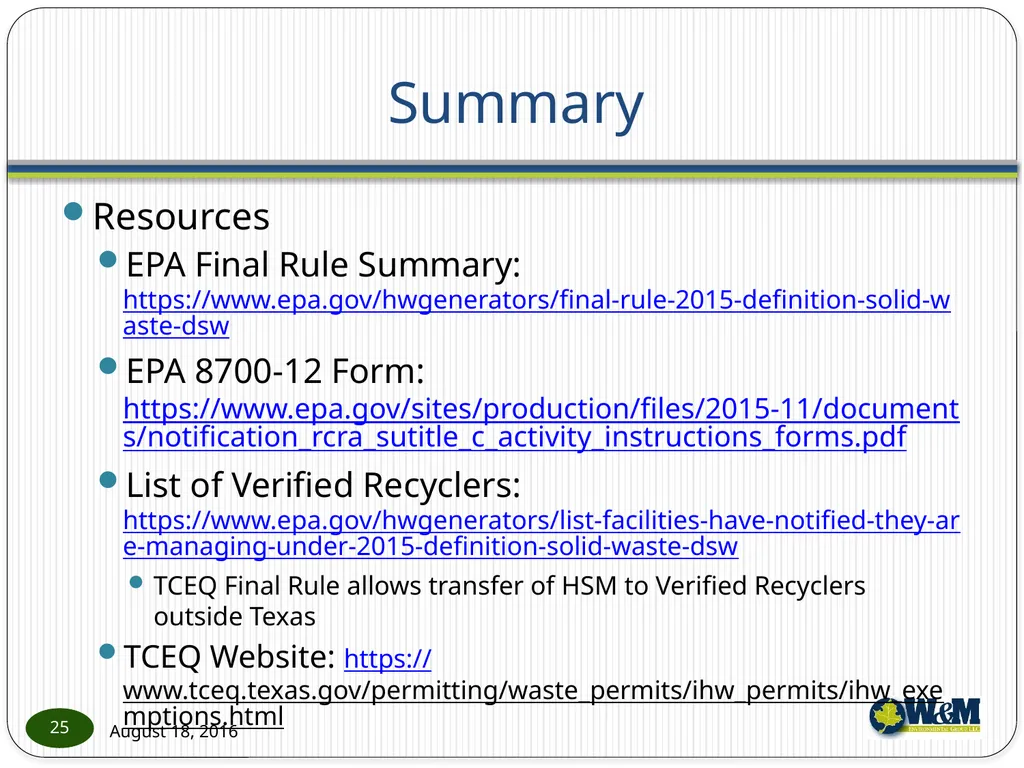 Solid and Hazardous Waste - New Hazardous - slide 25 of 28