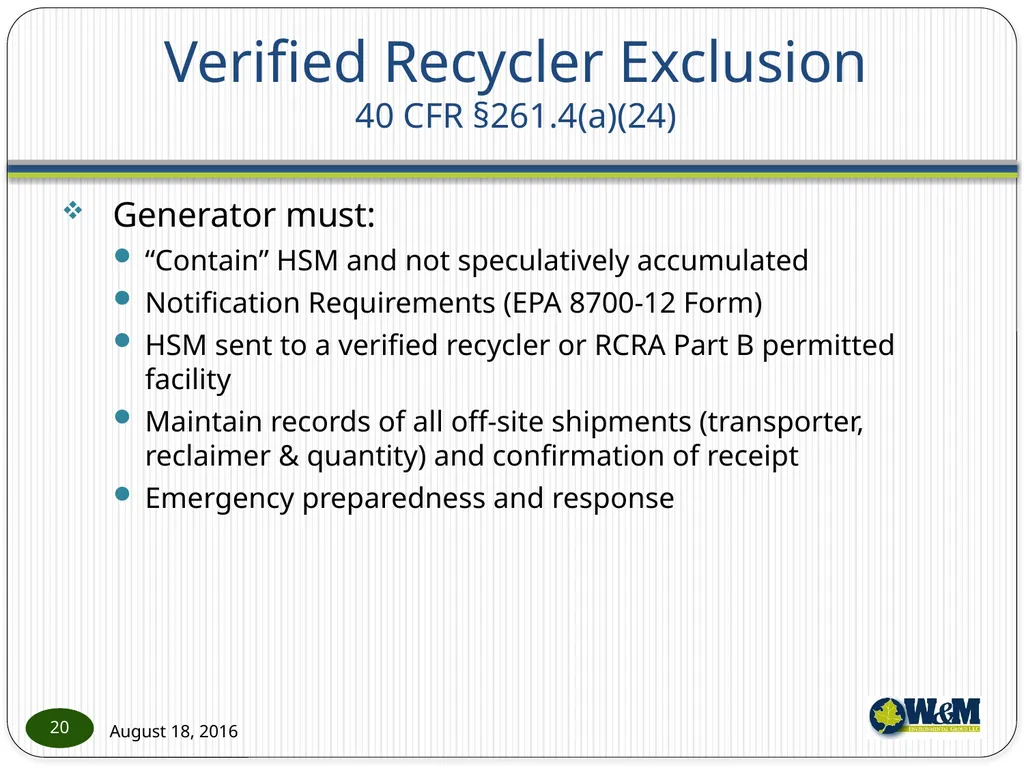 Solid and Hazardous Waste - New Hazardous - slide 20 of 28
