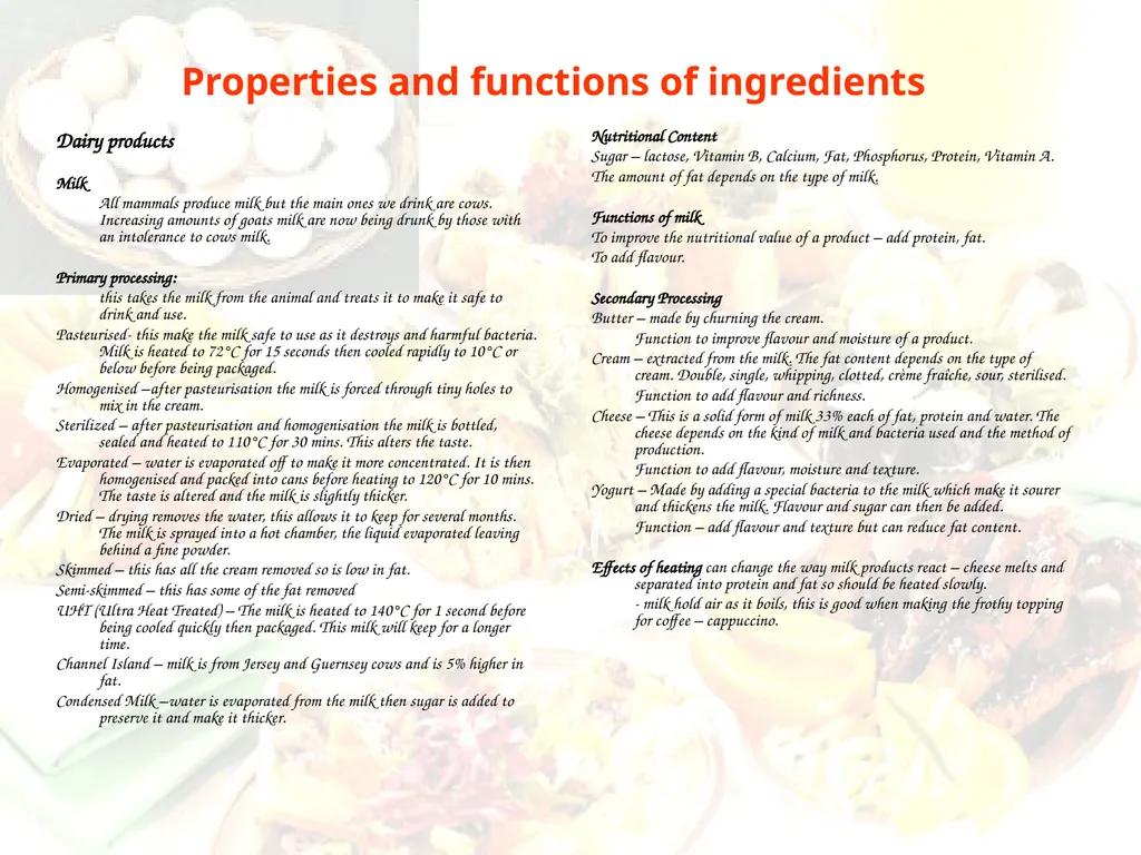 Function of ingredients Properties and functions - slide 7 of 7