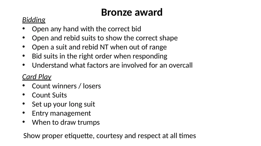 Progression in Bridge Introducing Level Awards. - slide 2 of 9