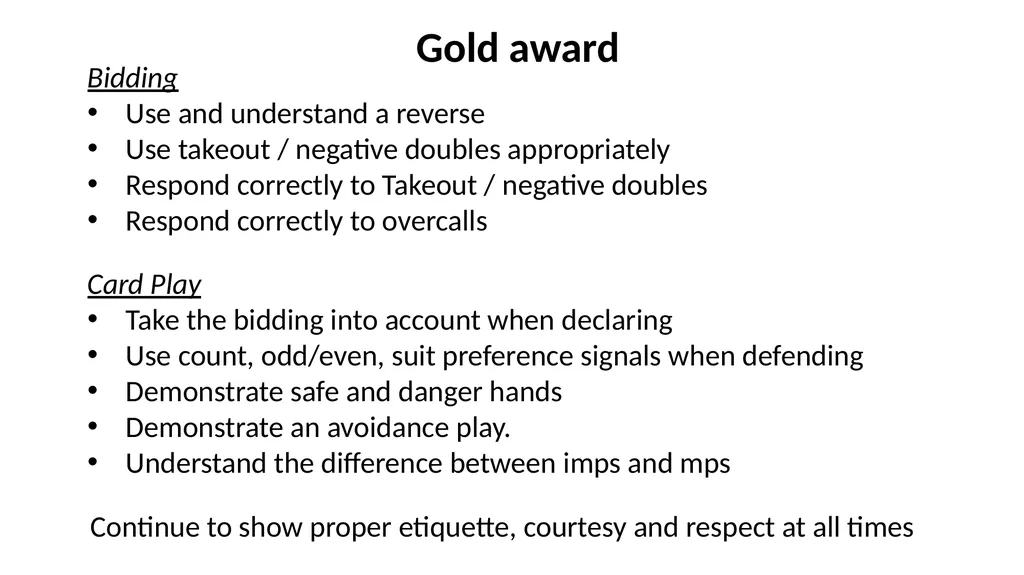Progression in Bridge Introducing Level Awards. - slide 4 of 9