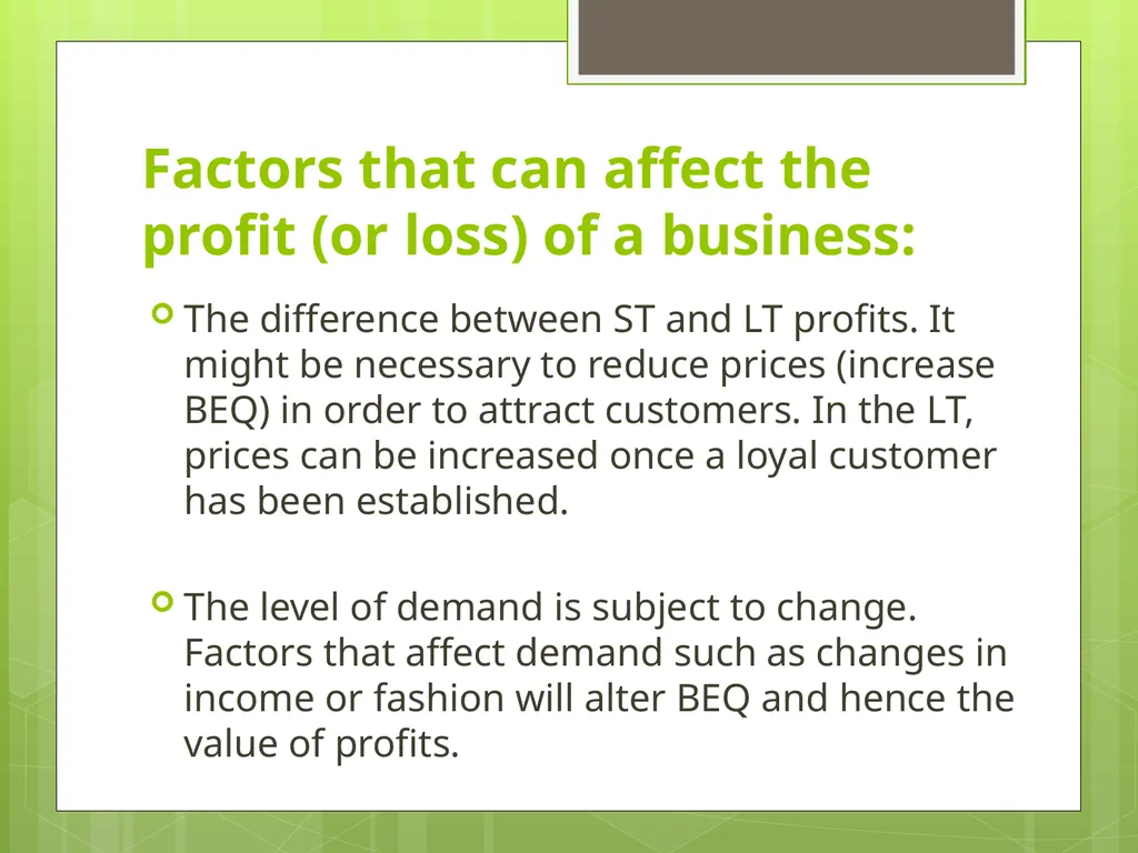 Unit 3.3 Break-even Analysis Source: Business - slide 32 of 48