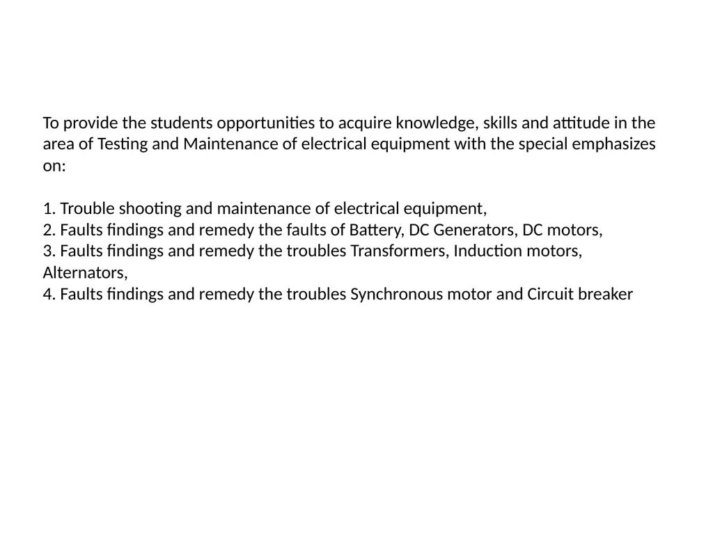 TESTING AND MAINTENANCE OF ELECTRICAL EQIPMENT - slide 2 of 21