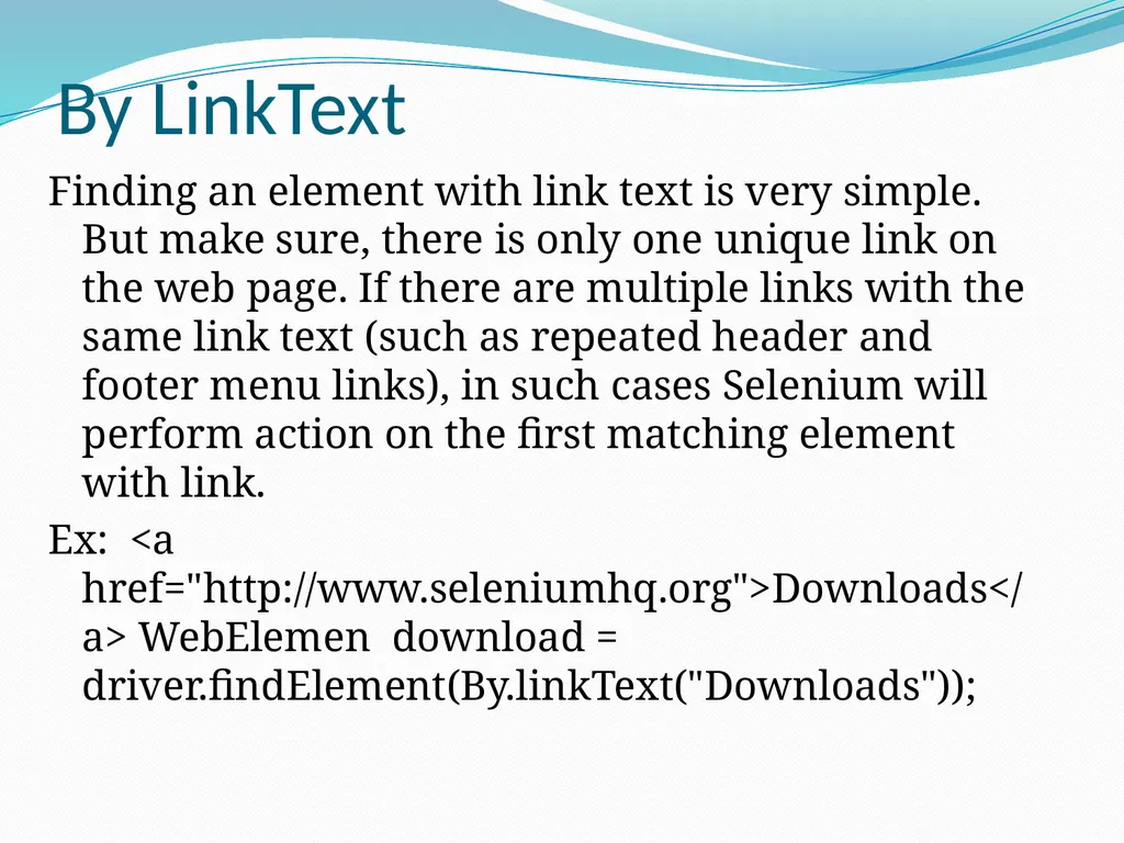 Selenium Locators There are 8 locators in selenium - slide 10 of 46