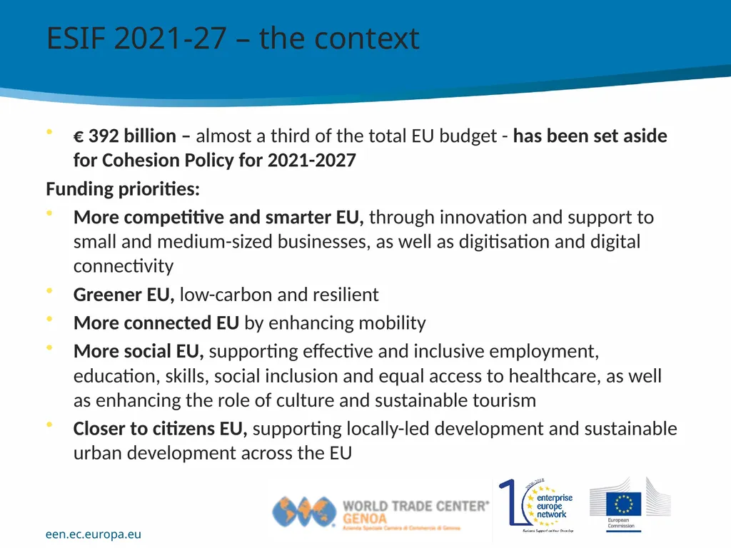 EEN experience: Advise on Structural Funds and SoE - slide 2 of 10
