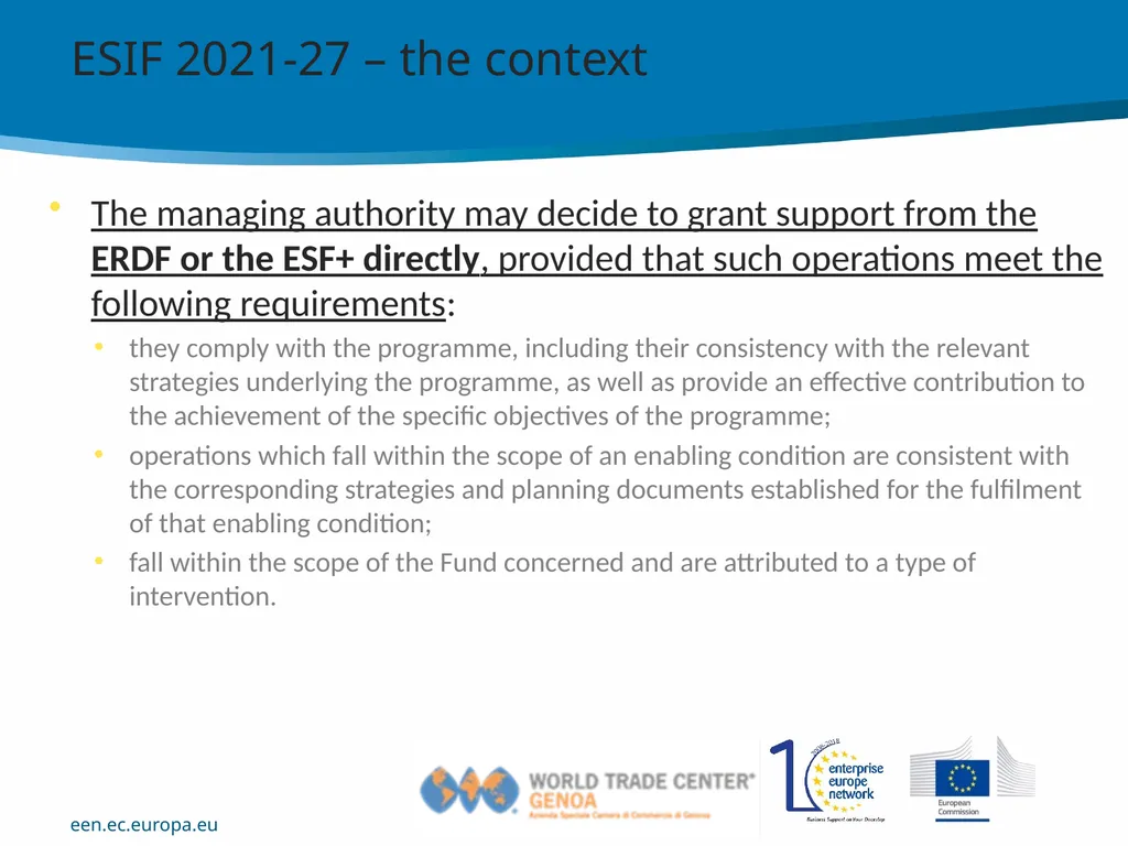 EEN experience: Advise on Structural Funds and SoE - slide 5 of 10