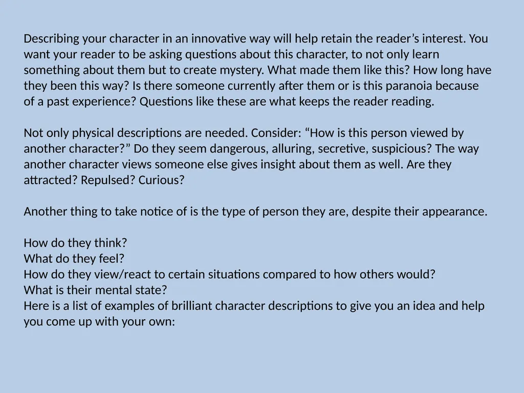 Character Descriptions They recycle typical ideas - slide 2 of 55