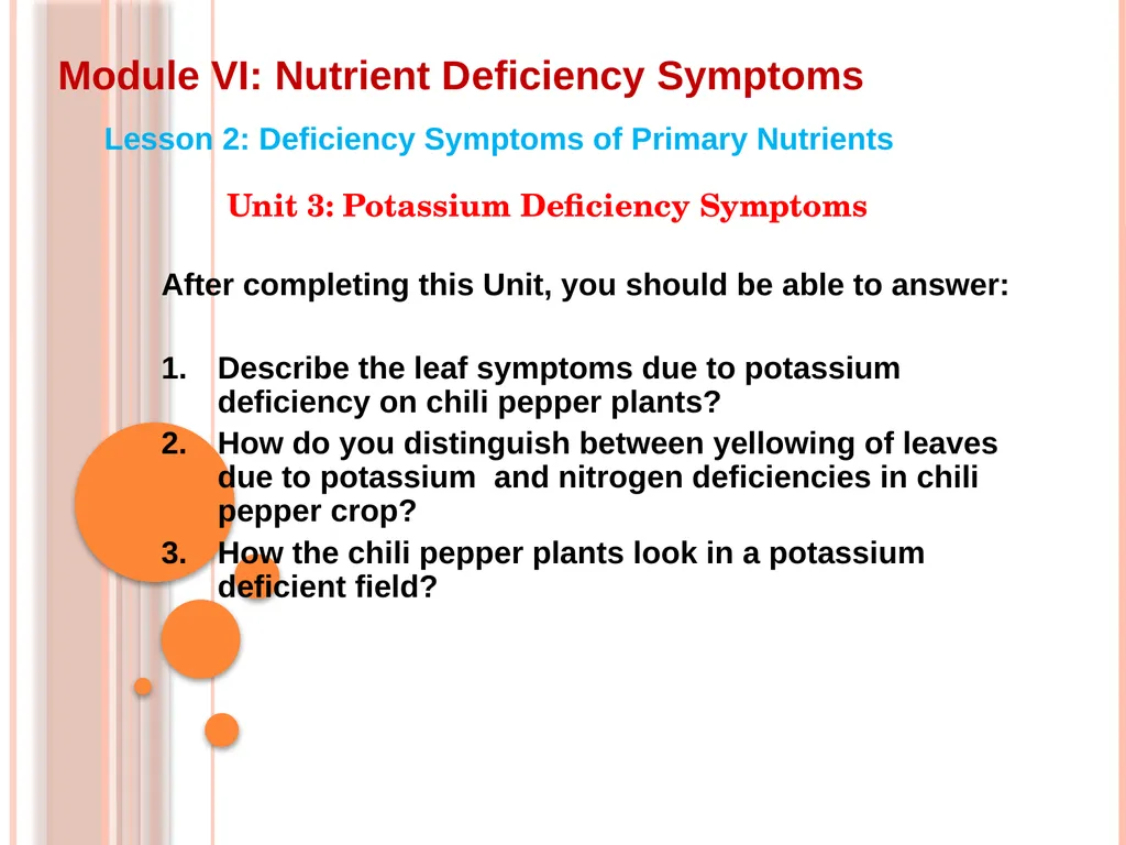 Module VI: Nutrient Deficiency Symptoms Lesson 2:
