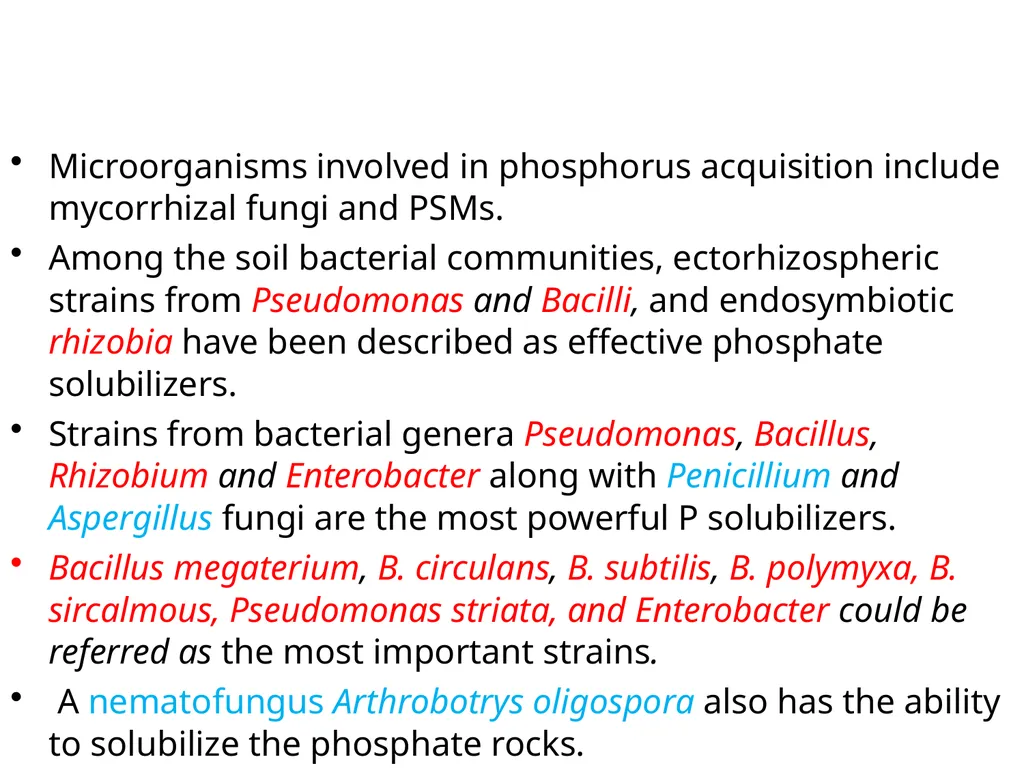 Phosphate solubilizing microorganisms Use of - slide 9 of 11