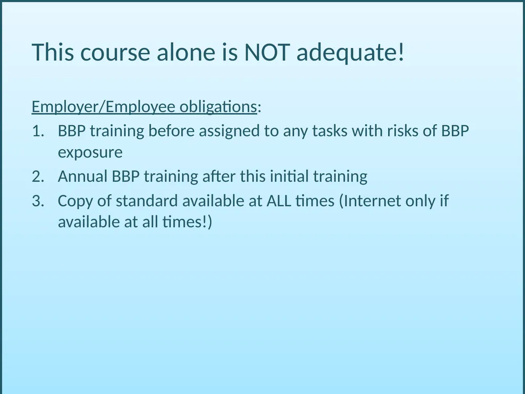 BLOODBORNE PATHOGENS “The OSHA Bloodborne Pathogen - slide 88 of 90