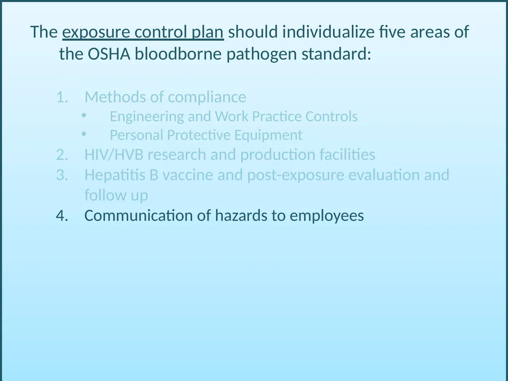 BLOODBORNE PATHOGENS “The OSHA Bloodborne Pathogen - slide 46 of 90