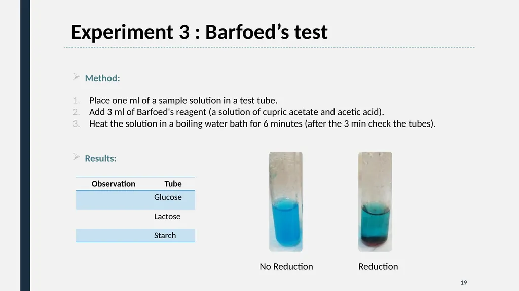 Qualitative Analysis of Carbohydrates First Year - slide 19 of 25